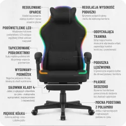 Fotel gamingowy C502 Czarny LED Tkanina